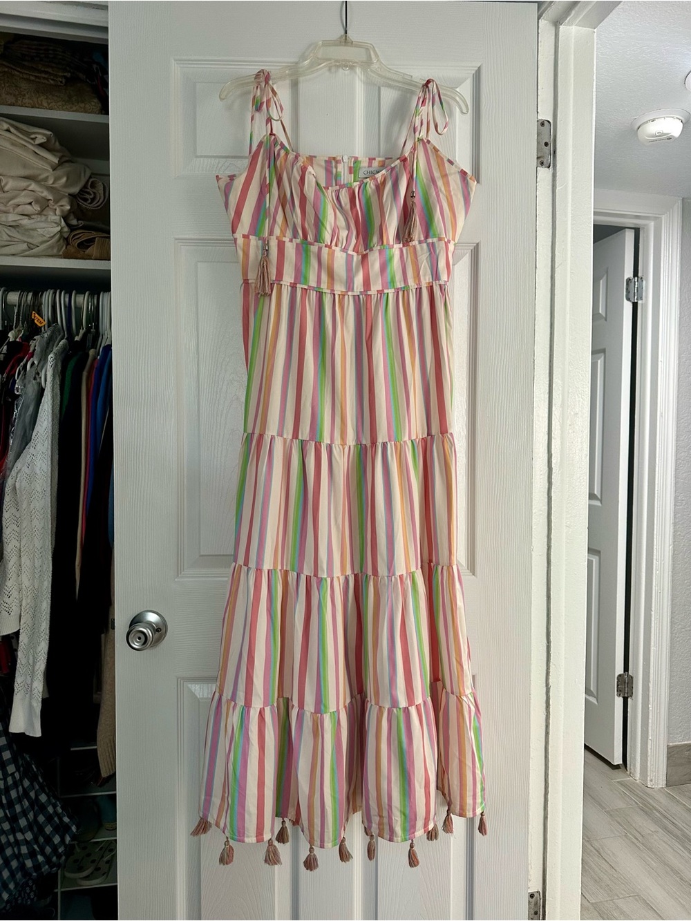 Chicwish Cream Multi-Color Striped Sundress